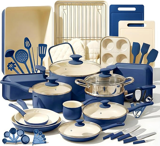Nutrichef 54 Piece Professional Grade Complete Home Kitchen Cookware Set, Ceramic Non-Stick Bakeware, Pot and Pans Kit, Cool-Touch Handles, Safe for Gas, Electric, Induction Cooktops, Easy Clean by NutriChef%E2%84%A2Kitchen