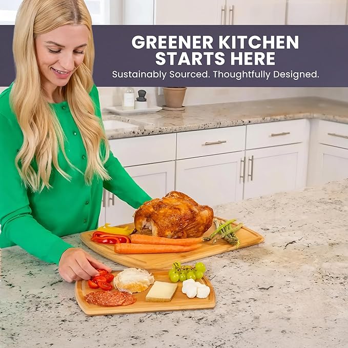 Extra Large Bamboo Cutting Board Set of 2 – Wood Cutting Boards for Kitchen with Glue-Free Surface™ & Juice Groove – Non-Toxic Wooden Chopping Boards, FSC-Certified, Durable Carving Boards - Image 6