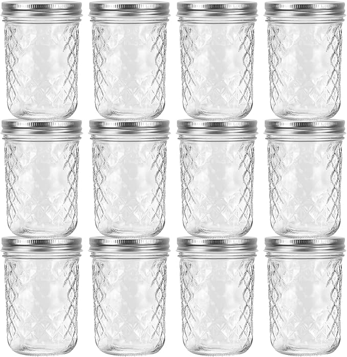 Eathtek 16oz Wide Mouth Glass Mason Jars 12 Pack, 480 ml Glass Canning Jars with Airtight Lids, Ideal for Salad, Meal Prep, Perserving,Pickling, Jam, Honey With Lids