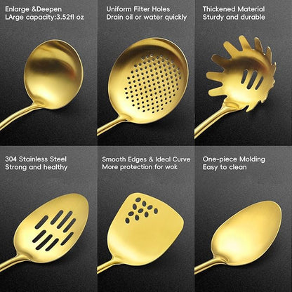 Izurok 18/10 Stainless Steel Kitchen Utensils Set,6 Piece Cooking Utensils With Wood Handle,Heat Resistant Kitchen Tool Set With Spatula, Spoon, Ladle, Skimmer, Slotted Spoon, Pasta - Image 3