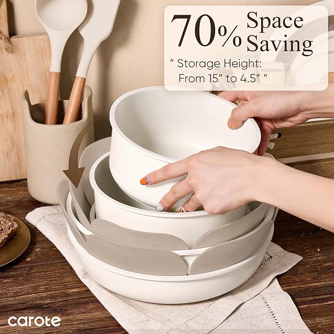 CAROTE 33pcs Pots and Pans Non Stick, Cookware Sets Detachable Handle, Induction Kitchen Pots and Pans, NonStick Cooking Set, Oven/Dishwasher/Fridge Safe, Space Saving - Image 3
