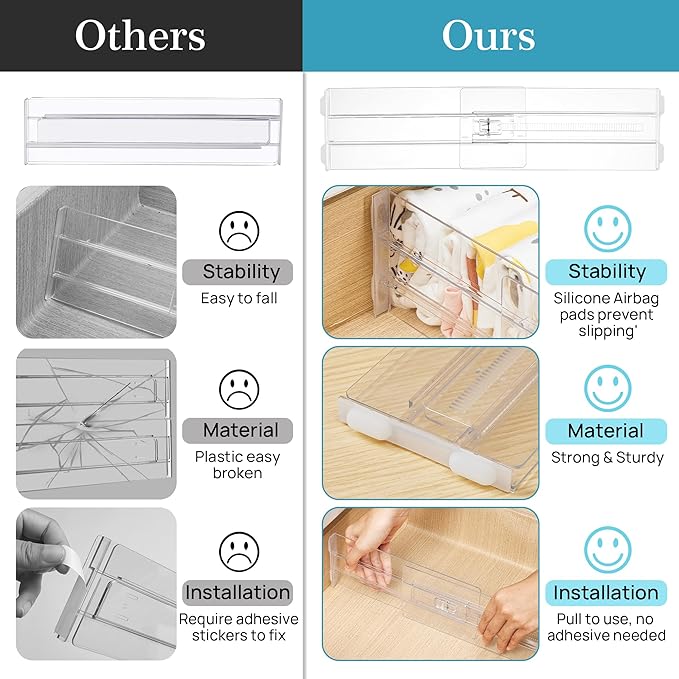 Vtopmart 4 Pack Drawer Dividers for Clothes, 4" High 10.2"-16.5" Adjustable Expandable Dresser Drawer Organizer, Clear Plastic Separators for Dresser, Baby Clothing, Underwear, Cosmetic, Toiletries - Image 9