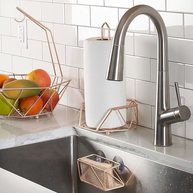 Kitchen Details Geode Paper Towel Holder | Countertop | Free Standing | Holds 1 Large Roll | Rust Resistant | Decorative | Copper