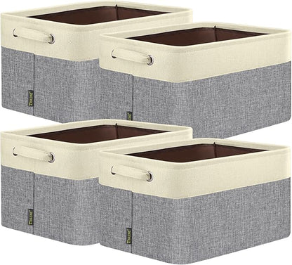 BALEINE 4 Pack Fabric Closet Storage Bins for Shelves, Linen Closet Organizers and Storage, Decorative Baskets for Organizing, Shelf, Clothes, Home, Office (Grey, 12"x8"x8")