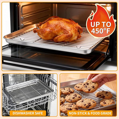 Baking Sheet Pan Set of 8, CEKEE Stainless Steel Cookie Sheets for Baking with Cooling Rack, Small/Quarter/Jelly Roll Pans, 9/10/12/16 Inch, 0.8mm Thick Heavy Duty & Non Toxic & Easy Clean - Image 6
