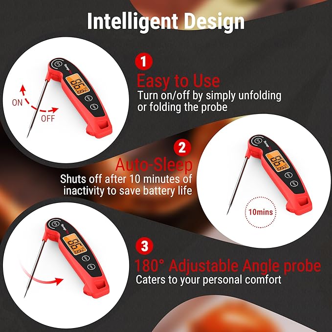 TempPro TP605 Instant Read Meat Thermometer for Cooking, Waterproof Digital Food Thermometer with Large Backlit LCD, Kitchen Thermometer for Grilling, Smoking & Candy Making (Previously ThermoPro) - Image 3
