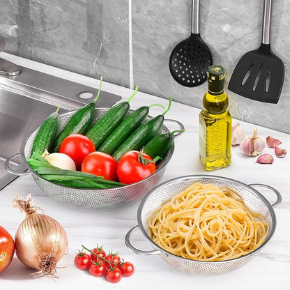 E-far 3QT & 5QT Colander Set of 2, Stainless Steel Micro-Perforated Colander Strainer with Handle for Kitchen/Draining Pasta/Rinsing Vegetables Fruits, Heavy Duty Metal & Dishwasher Safe - Image 4