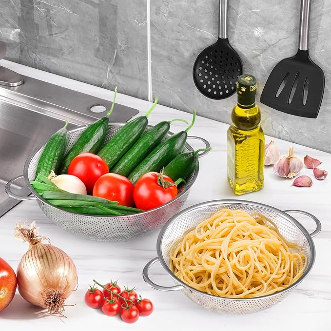 E-far 5-Quart Stainless Steel Colander, Micro-Perforated Metal Colander Strainer with Handle for Kitchen/Draining Pasta/Rinsing Vegetables Fruits, Heavy Duty & Dishwasher Safe - 11 Inches - Image 4