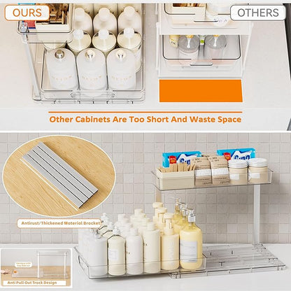 Yieach 2 Pack 14.5″ Deep Pull Out Under Sink Organizer,10.8″ High 2 Tier Slide Out Cabinet Organizer for Kitchen Cabinet,Undersink Organizers,Under Sink Shelves,Bathroom Organizers and Storage,Clear