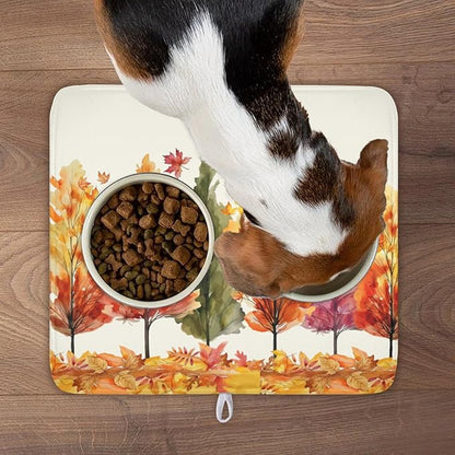 Fall Maple Leaves Dish Drying Mat for Kitchen Counter 18x16 Inch Watercolor Autumn Drying Mat with Absorbent Reversible Microfiber Orange Dish Drainer Mats Rack Pad for Coffee Countertop Protector