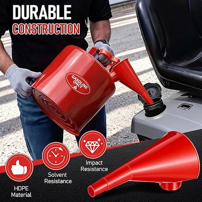 Plastic Funnel for Type I Metal Safety Cans, Compatible with Eagle F15FUN, Fits 1/2/5 Gallon Cans, 10" HDPE Funnel, Includes Diesel Only, Gasoline Only, Mixed Fuel Stickers(2 Pack,Red)