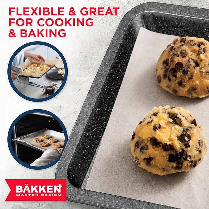 BAKKEN Kitchen Baking Pans - Nonstick Gray Coating, 13.18’’ × 8.66’’ Commercial Grade Carbon Steel Cookie Sheet, Baking Kitchen Essentials, PFOA, PFOS, PTFE Free, Oven Safe Tray (450° F), Gray Marble - Image 5