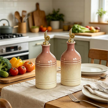 Ceramic Olive Oil Dispenser Bottle for Kitchen, Large Capacity 23.6oz/700ml Gradient Purple with Gold Spout, Suitable for Storage Olive Oil, Vinegar, Soy Sauce, Lemon Juice