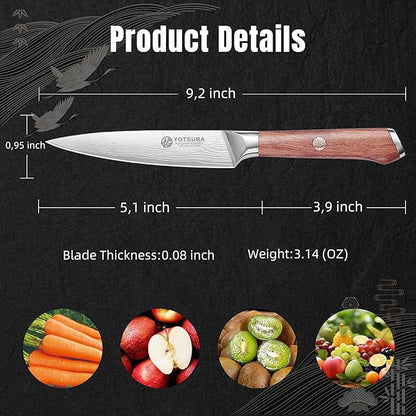 YOTSUBA Japanese Utility Knife, 5 Inch Petty Kitchen Knife, Forged High Carbon German Steel Chef Knives, Paring Knives, Full Tang & Razor Sharp Ergonomic Handle Design with Gift Box