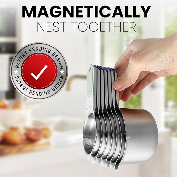 Spring Chef Magnetic Stainless Steel Measuring Cups, Patented, Kitchen Tools with Easy to Read Markings for Measuring Dry or Liquid Ingredients, Set of 7, Winter Frost - Image 5