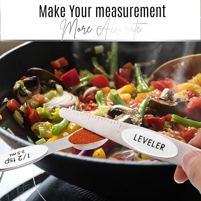 Magnetic Measuring Spoons Set of 9 Stainless Steel Dual-Sided Stackable Measuring Spoon Nesting Teaspoons Measuring Dry and Liquid Ingredients, Fits in Spice Jars Set of 9 (White) - Image 9