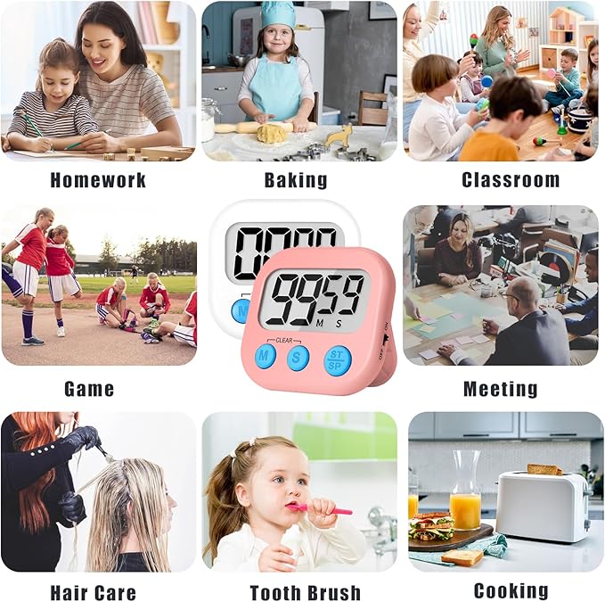 ZILLEEN Classroom Timer for Kids Teachers 2 Pack Digital Timers, White & Pink - Image 5