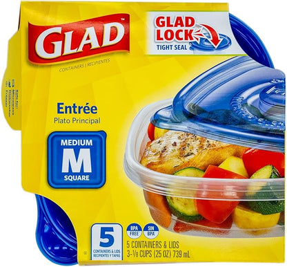 Glad GladWare Entree Food Storage Containers with Lids, Medium Square BPA Free Plastic for Meal Prep and Lunches, Lock Tight Seal, Microwave and Dishwasher Safe, 25 Oz, 5 Count - 6 Pack - Image 3
