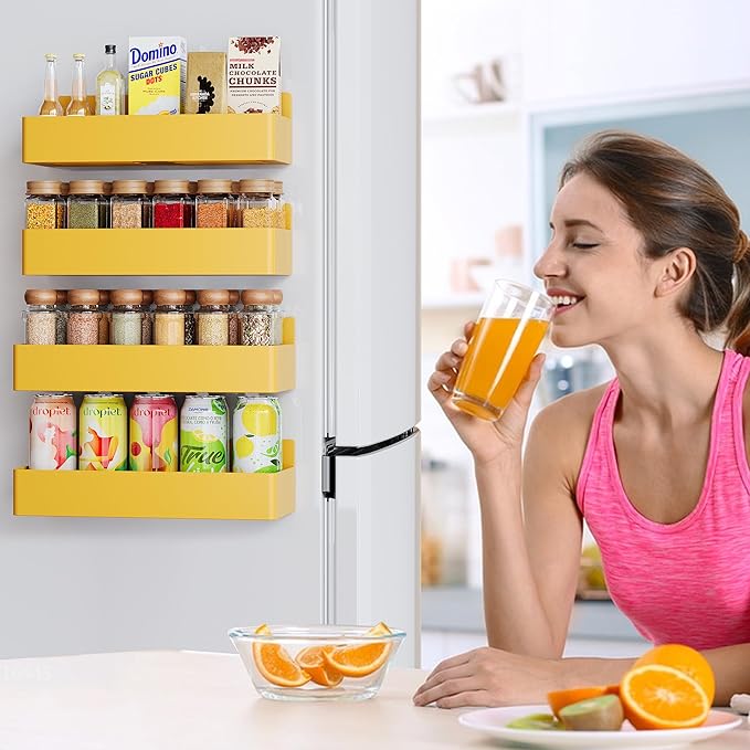 Mystozer Magnetic Spice Rack for Refrigerator, Kitchen Organizer and Storage Shelf, Yellow(4 Pack)… - Image 5