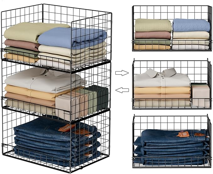 Yociyoga 3-Tier Stackable Closet Organizers and Storage Shelves, Foldable Closet Shelf Organizer, Stackable Storage Bins Drawers for Closet Organizer System, Black(Patent No. 30022416) by FollowWithYociyogaTogether
