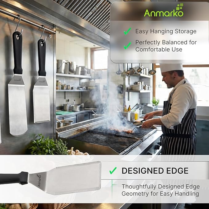 Metal Spatula Stainless Steel and Scraper - Professional Chef Griddle Spatulas Set of 3 - Heavy Duty Accessories Great for Cast Iron BBQ Flat Top Grill Skillet Pan - Commercial Grade - Image 3