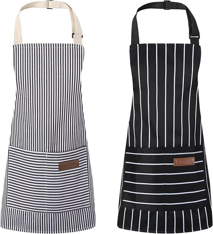 2 Pack Stripes Kids Apron, Kids Cooking Aprons with 2 Pockets, Cute Aprons for Cooking for Boys and Girls