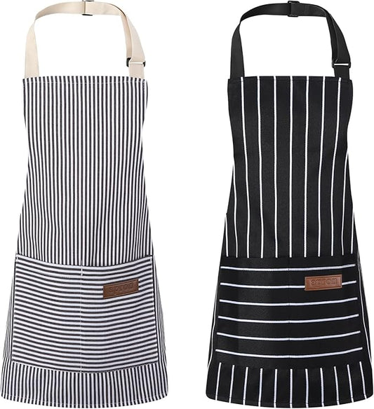 2 Pack Stripes Kids Apron, Kids Cooking Aprons with 2 Pockets, Cute Aprons for Cooking for Boys and Girls