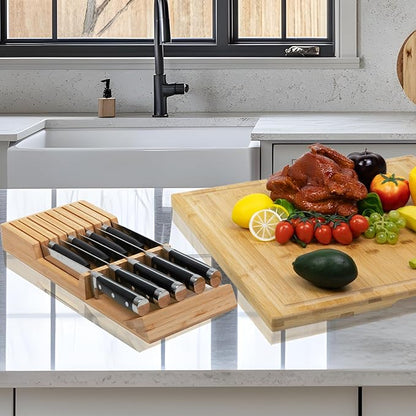 Utoplike Knife Drawer Organizer Bamboo Knives Block for Kitchen, Large Handle Steak Holder, Fit for 9 Knives (Not Included) - Image 6