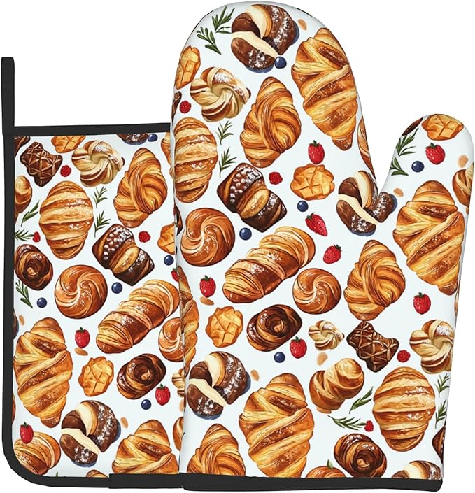 Oven Mitt and Pot Holders Sets - Food Oven Gloves Hot Pads Set of 2 Bread Kitchen Mitts for Cooking BBQ Baking Grilling by DZGlobal