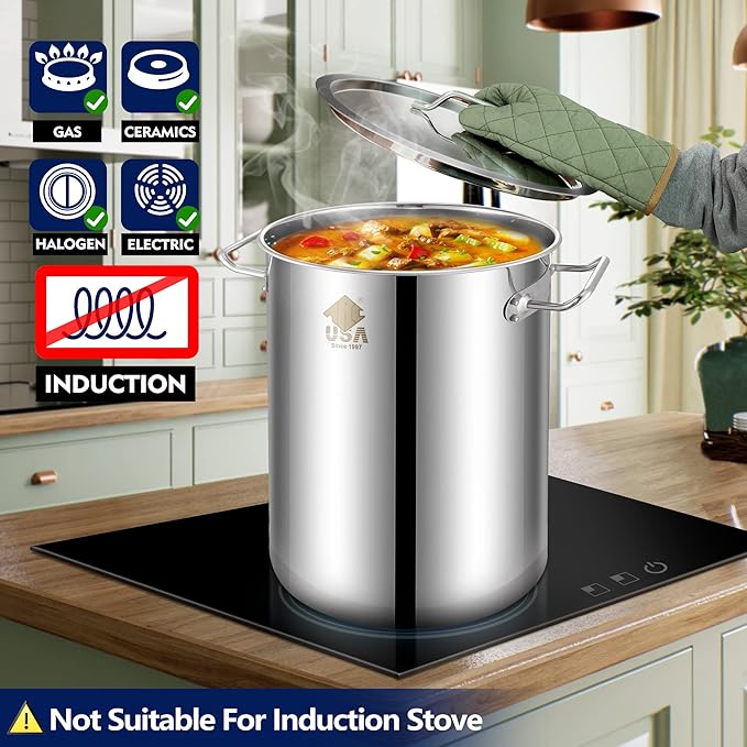 ARC 32QT Stainless Steel Stock pot 6-Piece For Seafood Boil Pot with Basket and Steamer Rack,Cookware for Crawfish Crab Shrimp Lobster Boiling Pot, Turkey Fryer Pot, Tamale Steamer Pot with Strainer - Image 3