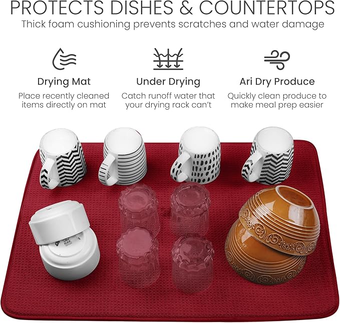 Bellemain XL Dish Mat 24" x 17" ( LARGEST MAT ) Microfiber Dish Drying Mat , Super absorbent ( Red ) - Image 5