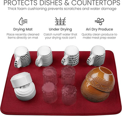 Bellemain XL Dish Mat 24" x 17" ( LARGEST MAT ) Microfiber Dish Drying Mat , Super absorbent ( Red ) - Image 5