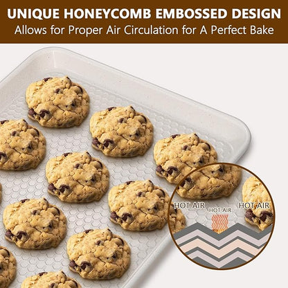 Wildone Baking Sheet Pan Set, Honeycomb Embossed Nonstick Baking Sheet 15x10 In, Thicker Carbon Steel Cookie Sheet, Even Heating Jelly Roll Pan, White, 2 Pack - Image 4