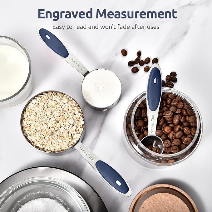 U-Taste Measuring Cups and Spoons: Food Grade 18/8 Stainless Steel Metal Measure Cups and Spoons Set of 10, Upgraded Thickness Handle (Midnight Blue) - Image 7