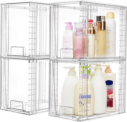 Vtopmart 4 Pack Clear Stackable Storage Drawers,9.7" High Plastic Organizers Bins for Skincare, Bathroom Supplies,Ideal for Cabinet,Undersink,Vanity,Kitchen,Pantry Organization - Image 4