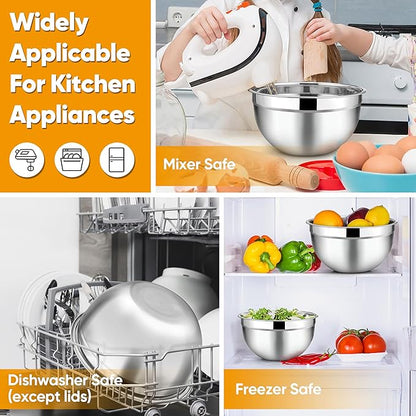 TeamFar Mixing Bowl Set of 5, 4.5/3/1.5/1/0.7 QT, Stainless Steel Metal Nesting Salad Bowl with Lid Set, Ideal for Mixing Serving, Non-Toxic & Sturdy, Airtight Lid & Easy Clean, Black - Image 7