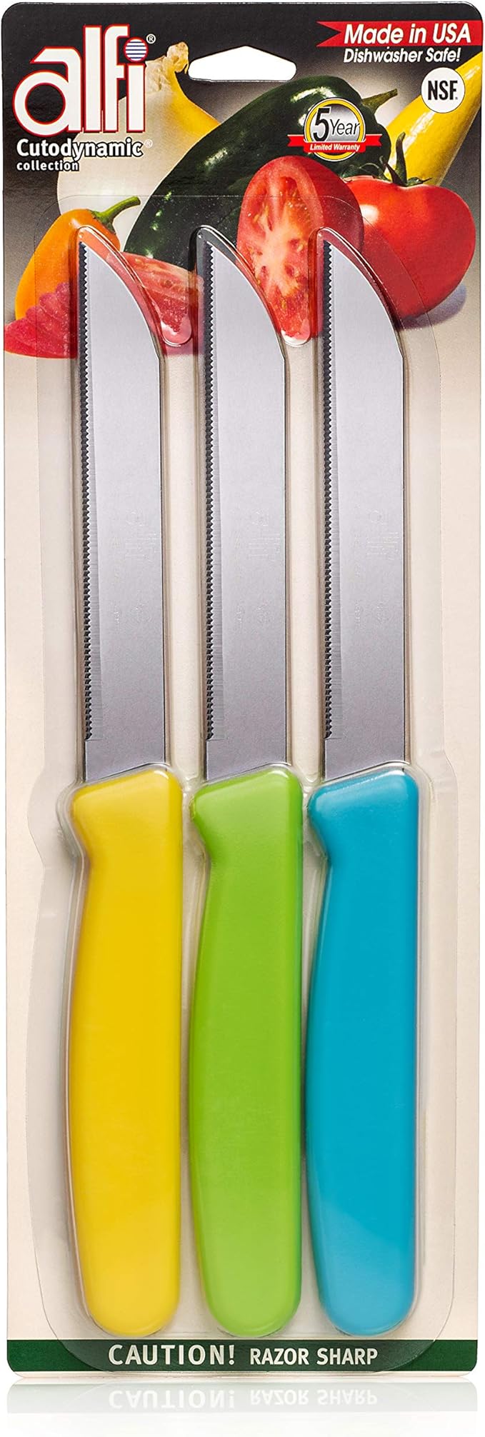 Alfi All-Purpose Knives Aerospace Precision Pointed Tip - Home And Kitchen Supplies - Serrated Steak Knives Set | Made in USA (Multicolor) by ALFI