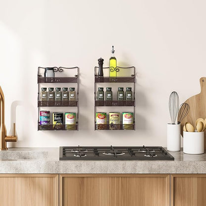 Deco Brothers 3 Tier Wall Mounted Spice Rack, 2 Pack, Bronze - Image 2