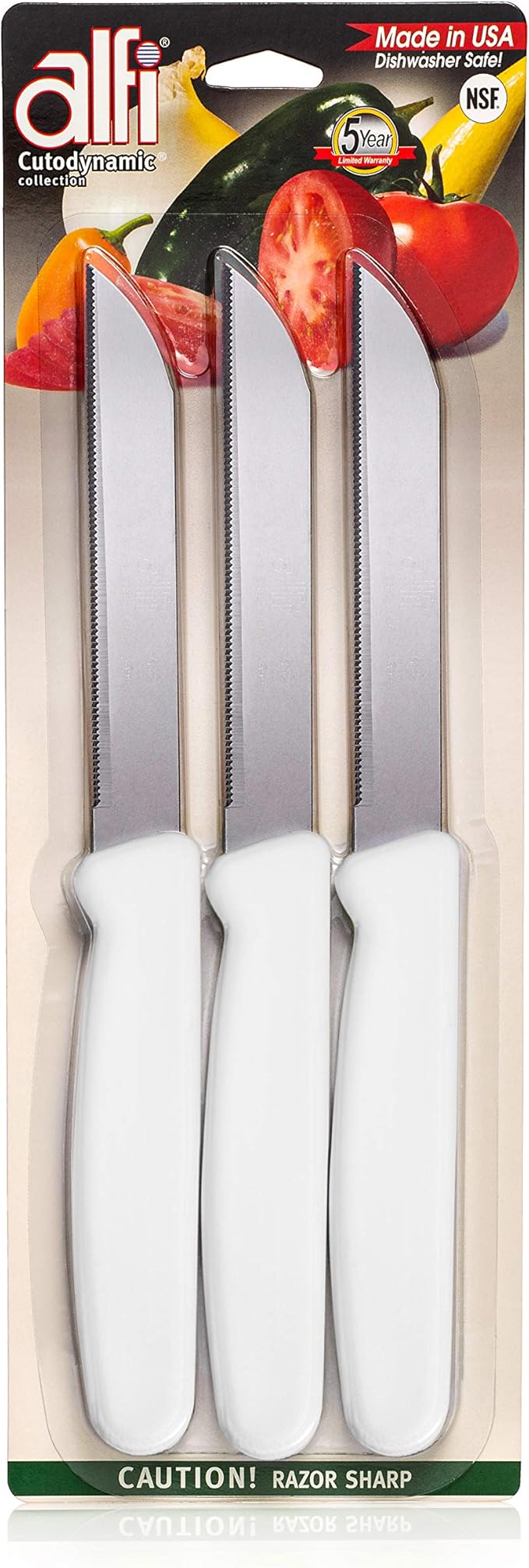 Alfi All-Purpose Knives Aerospace Precision Pointed Tip - Home And Kitchen Supplies - Serrated Steak Knives Set | Made in USA (Classic White) by ALFI
