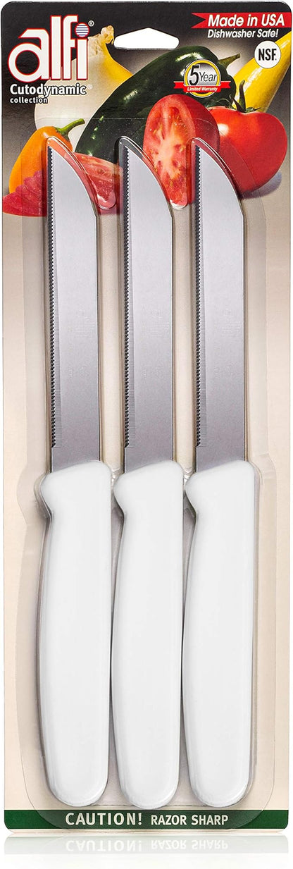 Alfi All-Purpose Knives Aerospace Precision Pointed Tip - Home And Kitchen Supplies - Serrated Steak Knives Set | Made in USA (Classic White) by ALFI