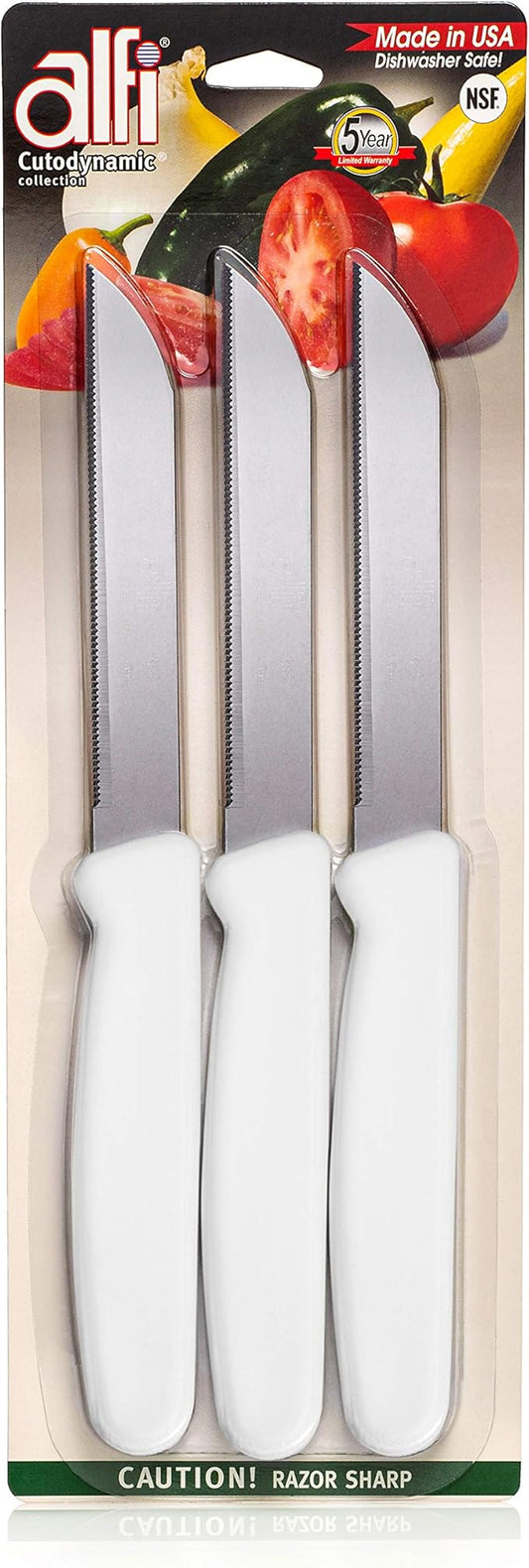 Alfi All-Purpose Knives Aerospace Precision Pointed Tip - Home And Kitchen Supplies - Serrated Steak Knives Set | Made in USA (Classic White) by ALFI