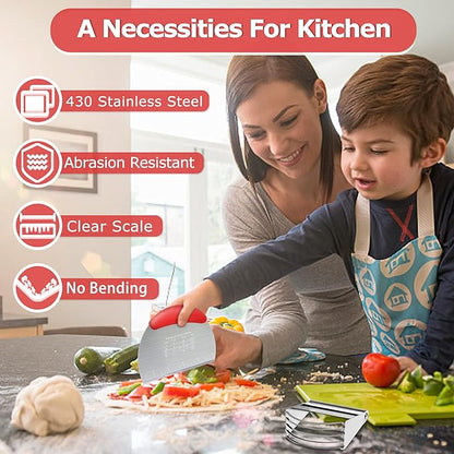 Pastry Cutter Dough Scraper Dough Cutter Scraper Tool Kitchen Pastry Blender,Stainless Steel Pastry Cutters Heavy Duty Dough Cutter for Kitchen Baking Tools,Comfortable and Dishwasher Safe (Red)