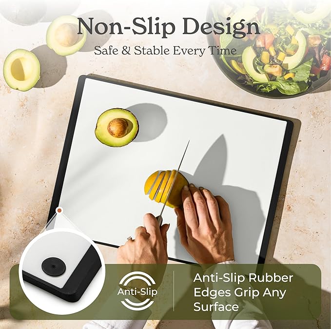 SMIRLY Plastic Cutting Board Set with Holder 3 Pieces, Non-Slip Dishwasher Safe Chopping Boards for Kitchen, Black & White - Image 5