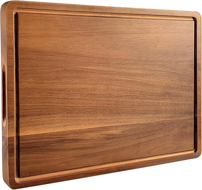 Large Acacia Wood Cutting Board for Kitchen, 17x12 Inch Reversible Wooden Chopping Board Charcuterie Board with Juice Grooves and Handle for Meat, Cheese, Vegetables, Fruits, Bread