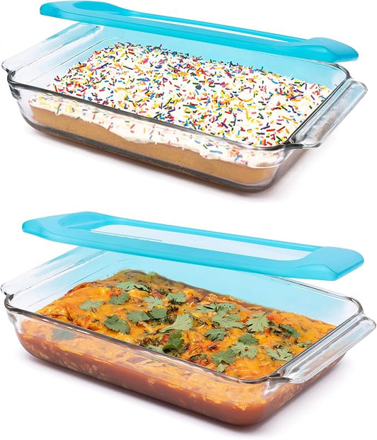 Libbey Baker’s Premium 2 Piece Glass Baking Dish Set, Stackable Casserole Dish with Lid Set, Baking Glassware for Casseroles, Lasagna, Brownies, Cakes by Libbey