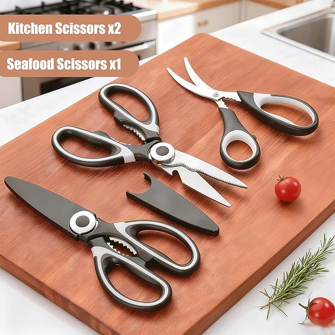 OMDAR Food Grade Kitchen Scissors All Purpose 3 Pack - Heavy Duty Stainless Steel Cooking Shears for Cutting Meat, Food, Fish, Poultry Sharp Sissors for Dishwasher Safe - with Protective Sheath - Image 2