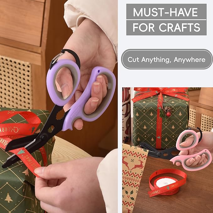 MEUUT All Purpose Scissor –Multi-Purpose Utility Scissors for Kitchen, Crafts, Camping, Emergency & Industrial Use Heavy Duty Stainless Steel with Micro-Serrated Blade & Safety Cover