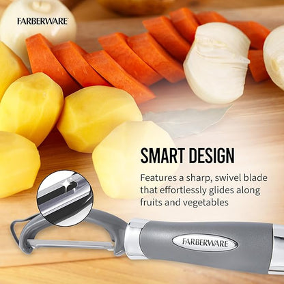 Farberware Pro2 Vegetable Peeler, Euro Peeler with Razor-Sharp Stainless Steel Blade, Swivel Peeler for Potatoes, Fruits, and Vegetables, Built-In Bud Remover, Dishwasher Safe - Image 4