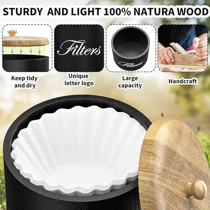 Wooden Coffee Filter Holder with Lid, Basket Storage Container for Counter, Black Small Bar Accessories for Coffee Bar Station(Black Wooden) - Image 6