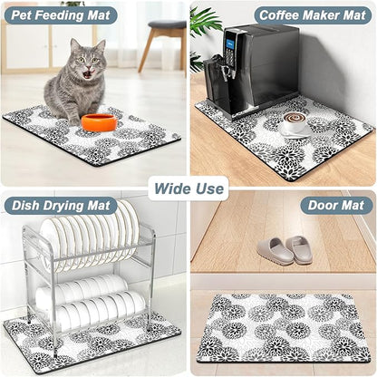 Rnivvi Coffee Mat, 12" x 19" Cute Coffee Bar Mats for Espresso Machine Station Accessories and Organizer, Hide Stain Rubber Backed Absorbent Dish Drying Pad for Kitchen Counter, Cartoon Flowers - Image 7